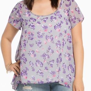 EUC Torrid Sheer Chiffon Floral Sharkbite Blouse